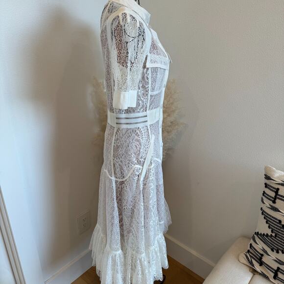 Anthropologie Byron Lars Beauty Mark White Button Up Lace Dress Nude Slip Sz2 - Picture 2 of 16
